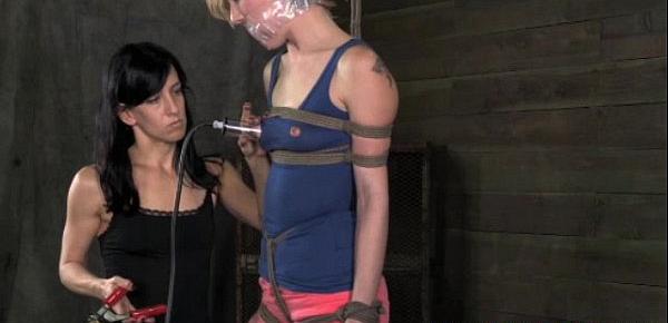  Tape gagged blondes crotch rope bondage